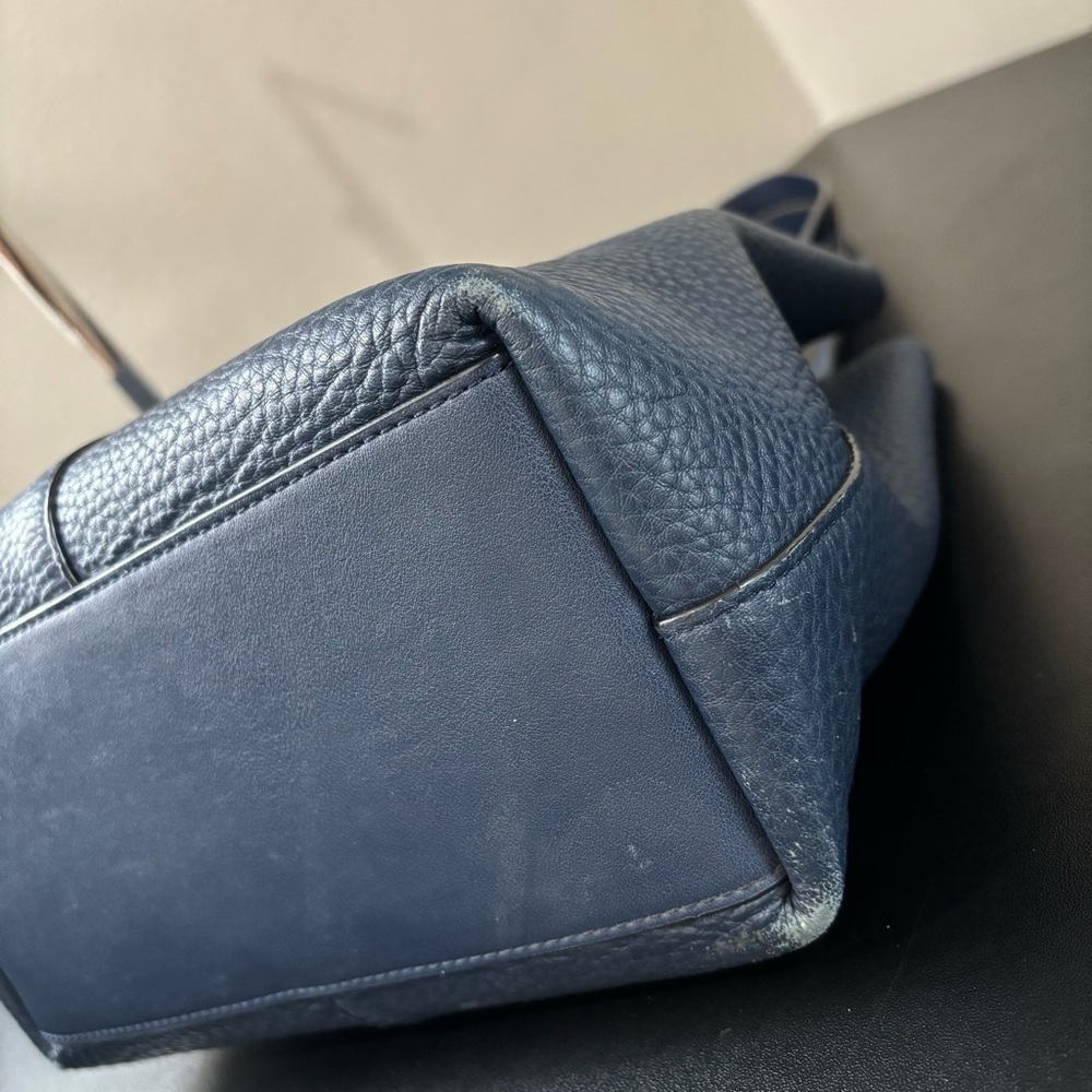 Gianni Bini Leather Shoulder Tote Purse Silver Hardware Navy Blue - Picture 8 of 12